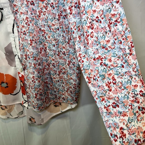 Entro Size XL Floral Long Sleeve Button Front Satin Blouse Spring Colorful - Picture 2 of 6